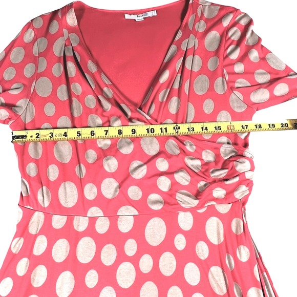 Boden Rosebery Dots Wrap Midi Dress Coral Tan Size US 16R Career Workwear Casual - Picture 11 of 11